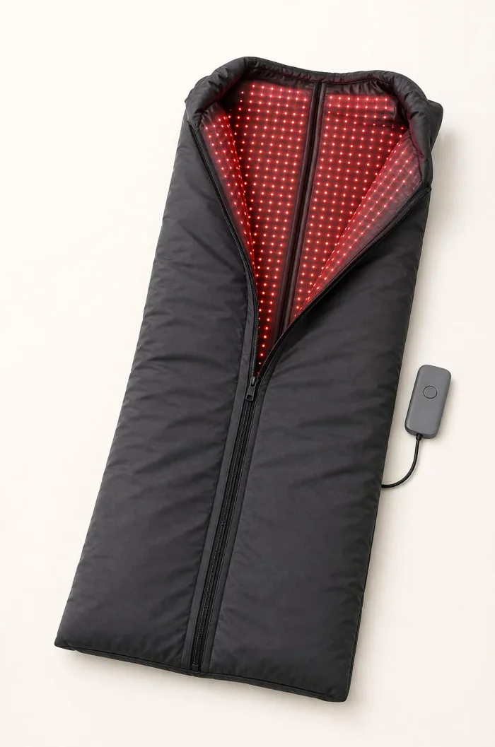 EMBRA Bag Premium: a red light bag you lie inside, with its controller