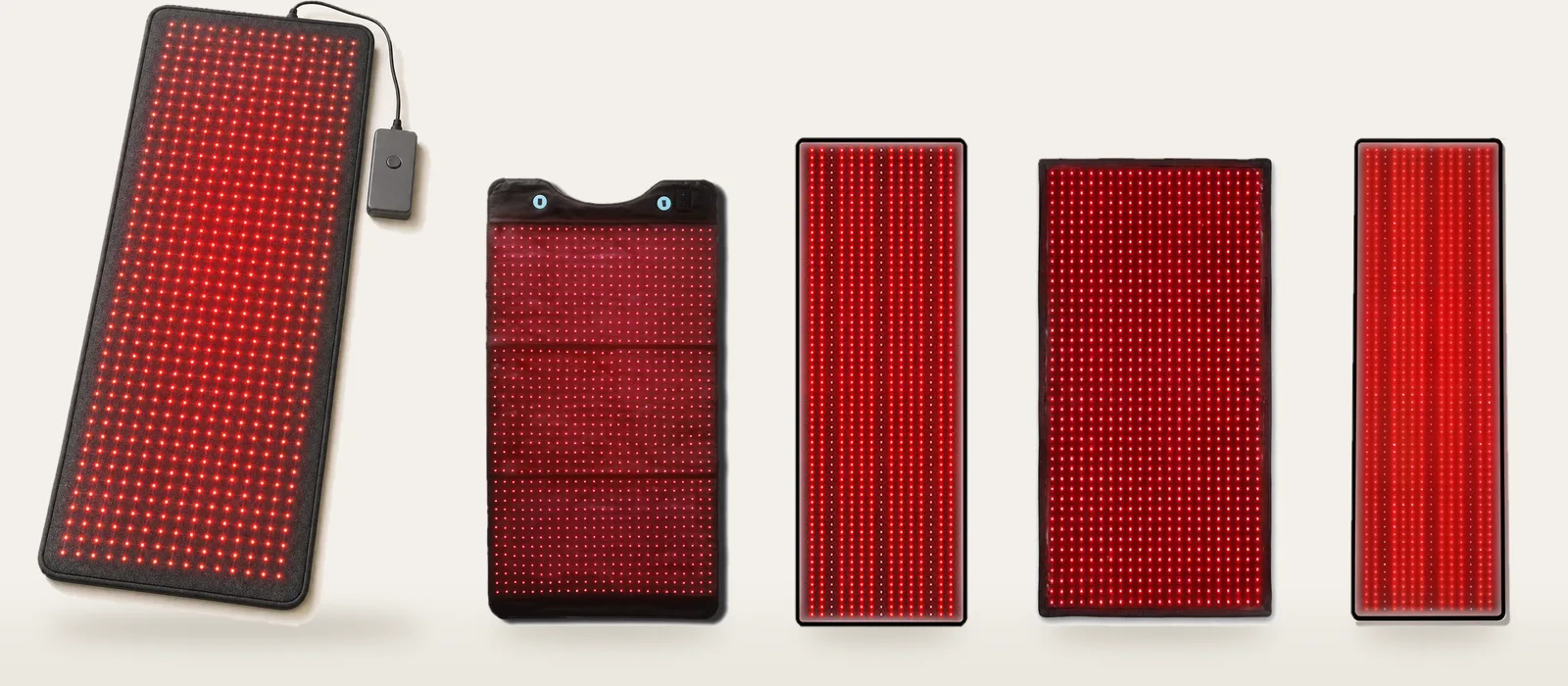 Graphic: the 5 red light mats in our ranking side by side, EMBRA circled in red